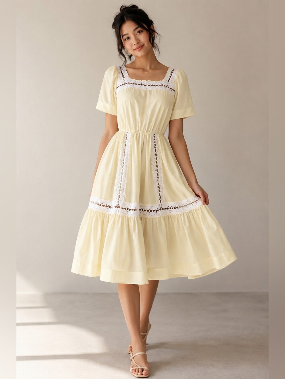 Vintage Butter Yellow And Crochet Dress